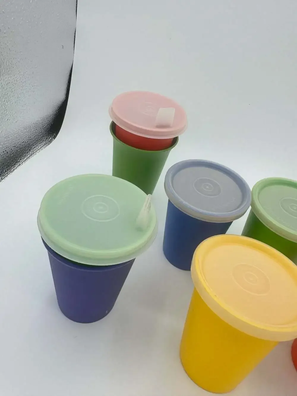 Vintage Tupperware Tumblers with Lids, Set of 6 Multi-Colored Sipper Cups